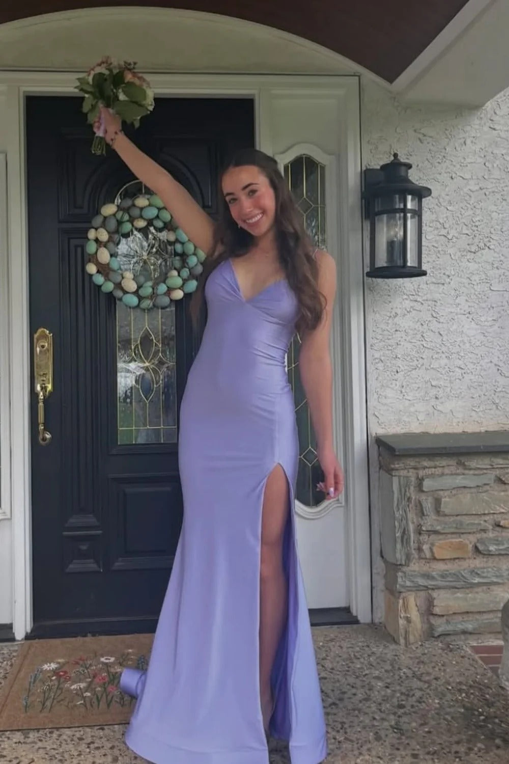 Lavender Spaghetti Strap Mermaid High Slit Maxi Dress – Prom Bridesmaid Gown