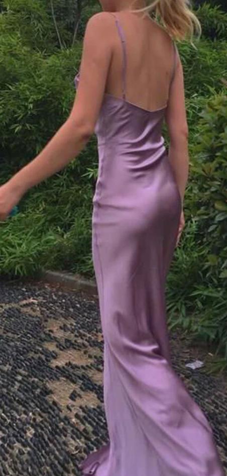 Lustrous Satin Prom Dresses with Cowl Neckline, Spaghetti Straps, Daring High Slit and Form-Fitting Maxi Silhouette Formal Gown