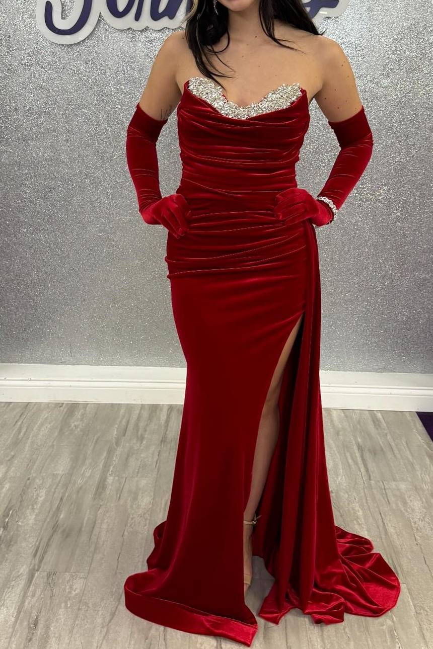 Luxurious Mermaid Sweetheart Strapless Open Back Slit Floor Length Prom Dress