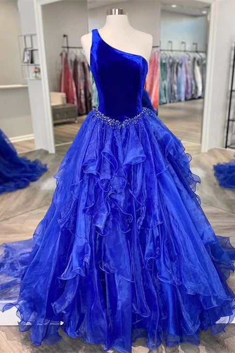 Luxury Ballgown One Shoulder Sleeveless Open Back Floor Length Prom Dress