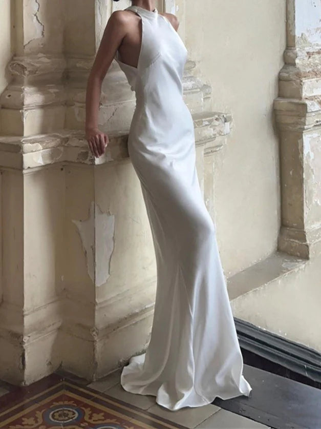 Brautkleid mit hängendem Hals und Boden und Fischschwanz-Ausschnitt