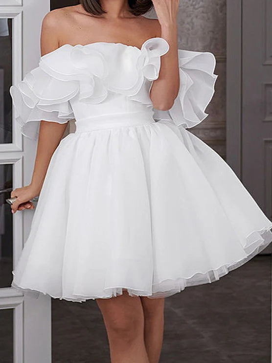 Robe de mariée courte coupe A-line/princesse à épaules dénudées