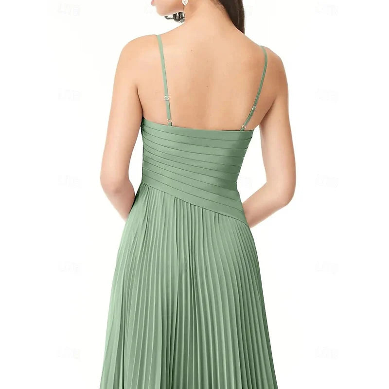 A-line/Princess V-neck thin shoulder strap wedding guest dress bridesmaid dress