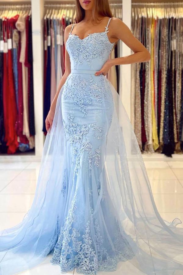 Meerjungfrau Sweetheart Spitze Blau Tüll Langes Ballkleid Abendkleid