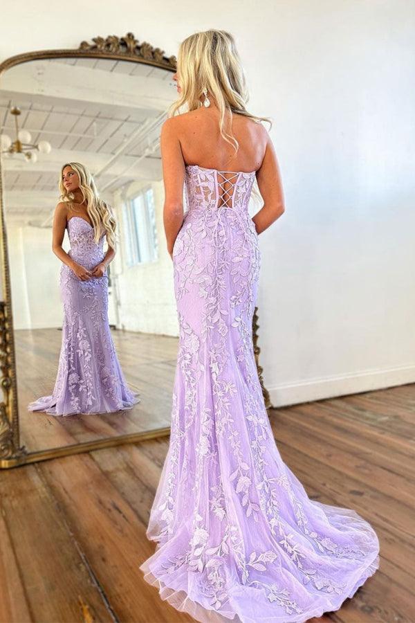 Meerjungfrau Herzausschnitt Spitze Lila Langes Ballkleid Abendkleid