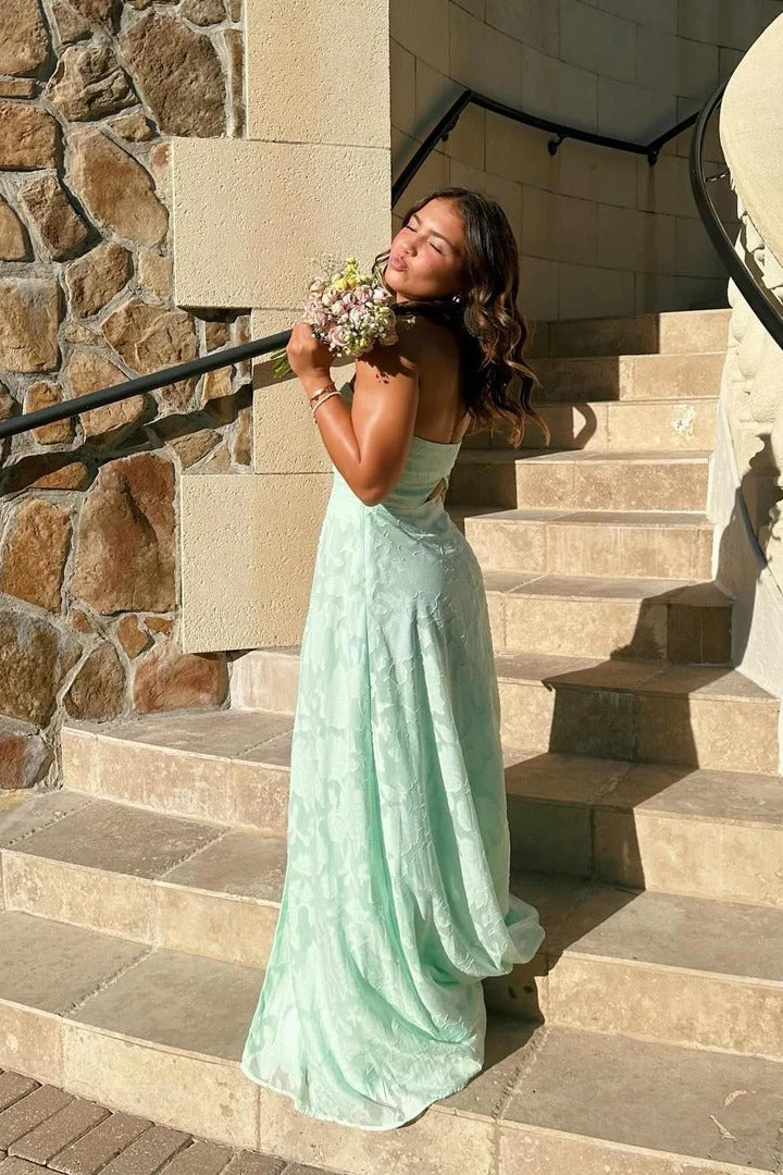 Mint Green Halter Neck Textured Backless Maxi Dress – Bridesmaid Vacation Gown