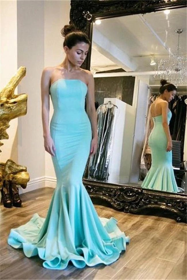 Mint Green Strapless Sweetheart Mermaid Maxi Gown with Train