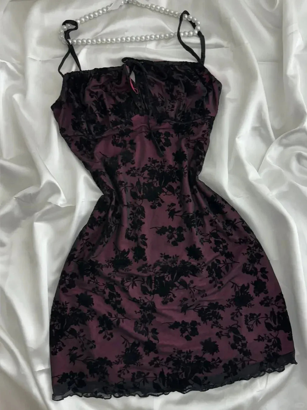 Moody Sheath Spaghetti-Strap Floral-Velvet Mesh Mini Homecoming Dress