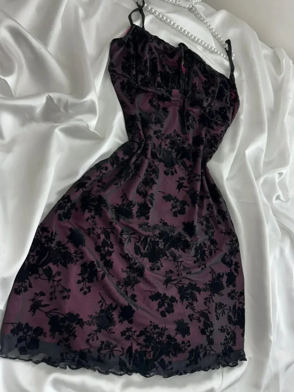 Moody Sheath Spaghetti-Strap Floral-Velvet Mesh Mini Homecoming Dress
