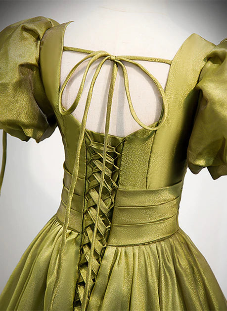 Hellgrünes, kurzärmliges, langes A-Linien-Ballkleid, grünes Partykleid mit Schnürung