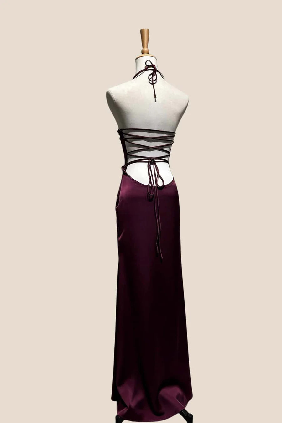 Satin Halter Prom Dress with Beaded Bodice, Lace-Up Back and Mermaid Skirt