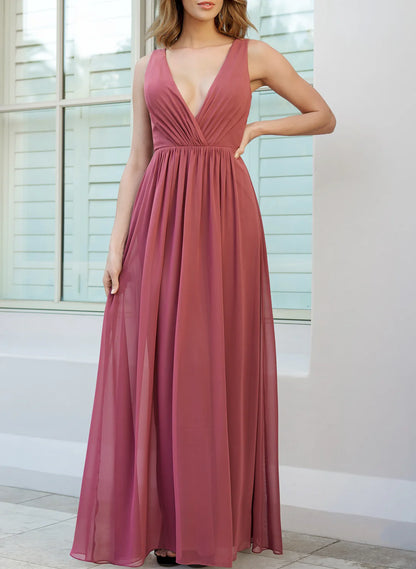 A-line/Princess V-neck and floor length bridesmaid dress