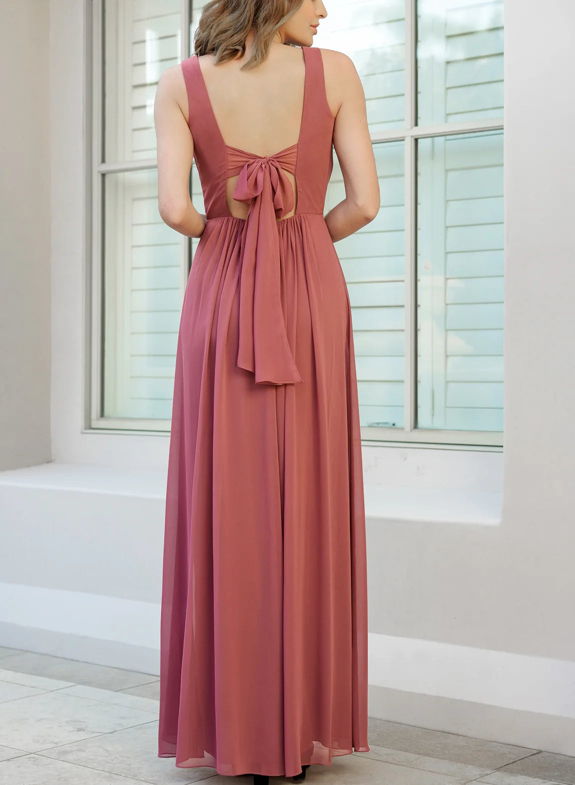 A-line/Princess V-neck and floor length bridesmaid dress