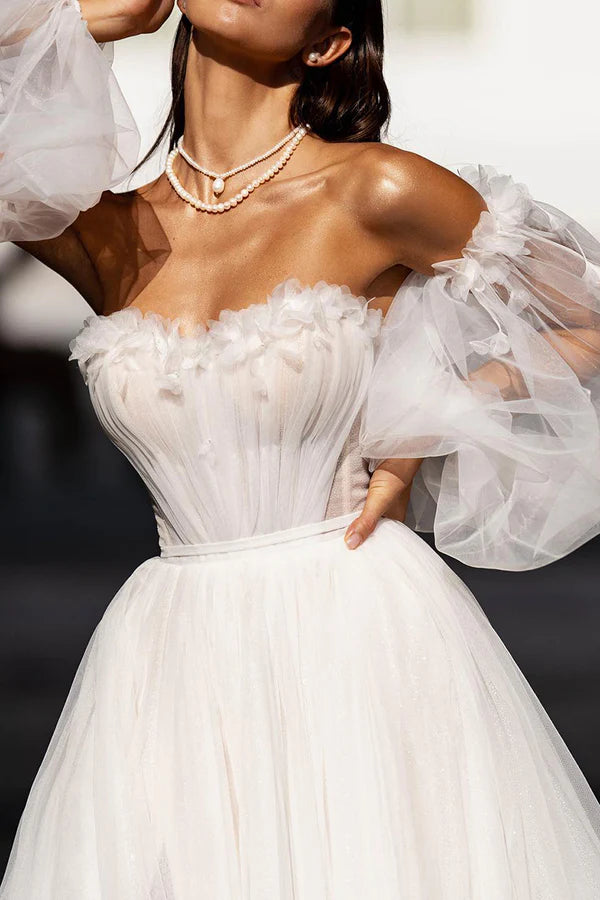 A line Sweetheart Hall casual wedding dress sleeve stickers, rural style bride dress