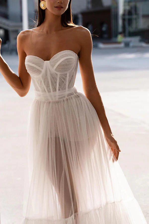 Une ligne de robe de mariée bohème illusion chérie robe de mariée d'été