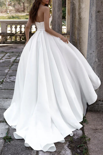 A line Sweetheart White Satin Hall Leisure Wedding Dress Country Style Bridal Dress