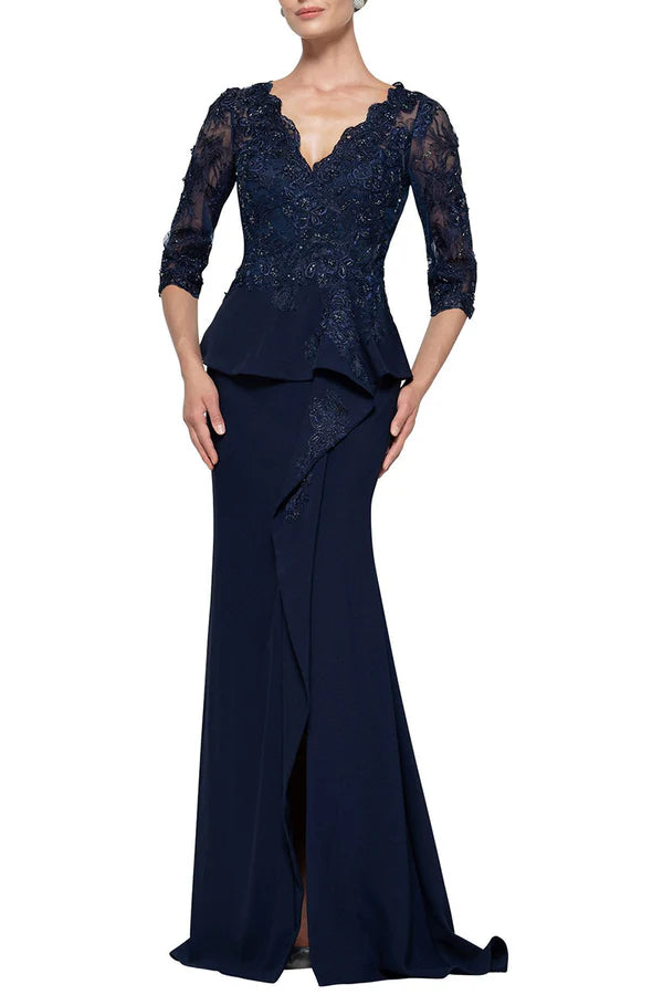 Robe de mère de la mariée élégante à manches 3/4 et col en V en dentelle protectrice