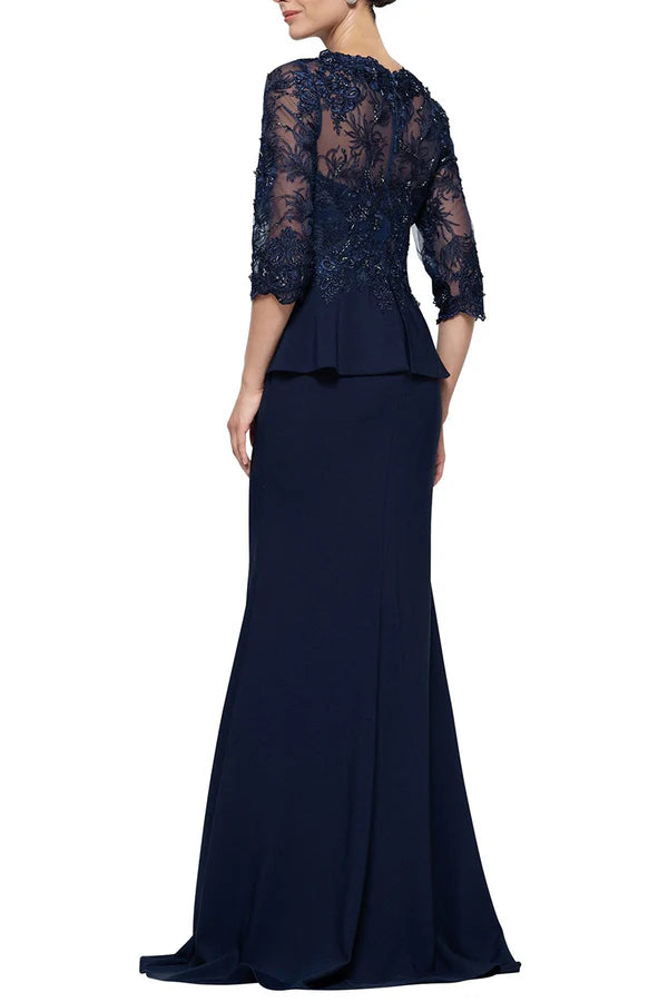 Robe de mère de la mariée élégante à manches 3/4 et col en V en dentelle protectrice