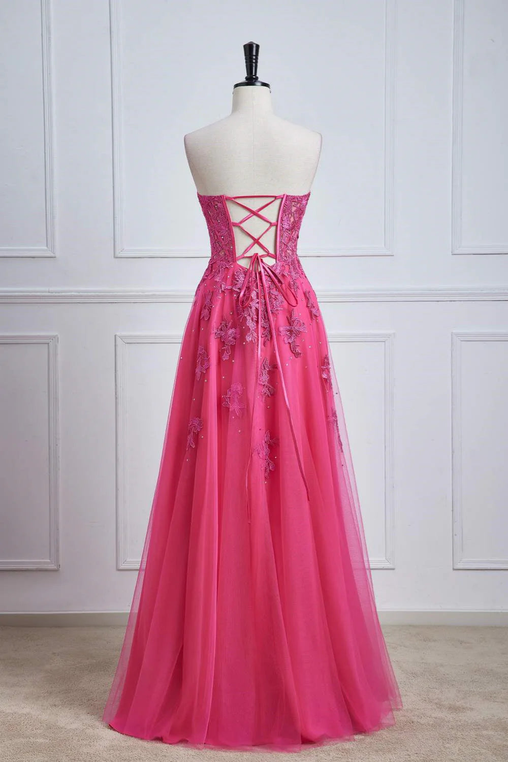 Radiant A-Line Strapless Sweetheart Lace-Up-Back Slit Floor-Length Prom Dress