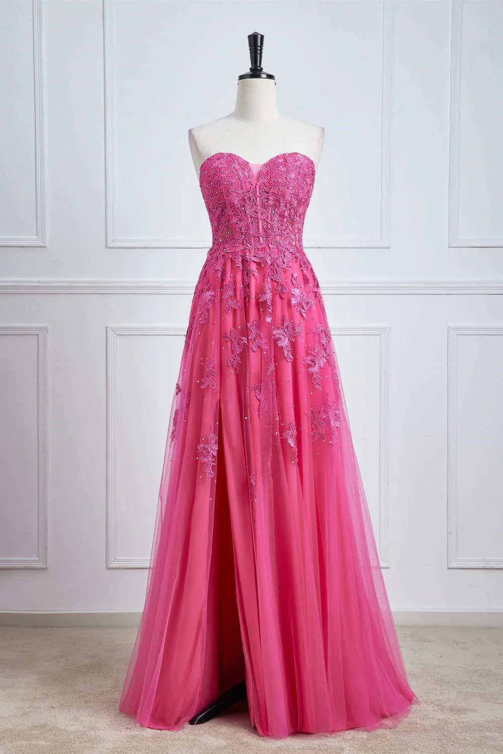 Radiant A-Line Strapless Sweetheart Lace-Up-Back Slit Floor-Length Prom Dress
