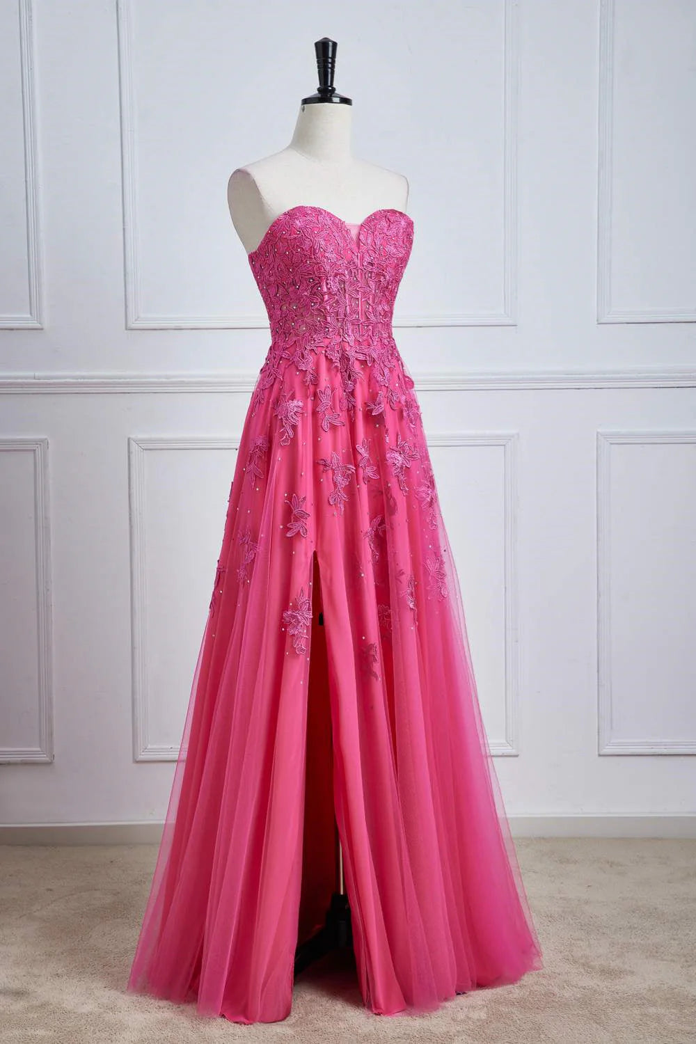 Radiant A-Line Strapless Sweetheart Lace-Up-Back Slit Floor-Length Prom Dress