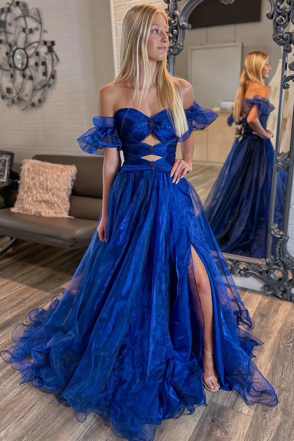 Regal A-Line Sweetheart Off-Shoulder Cutout High-Slit Floor-Length Prom Dress