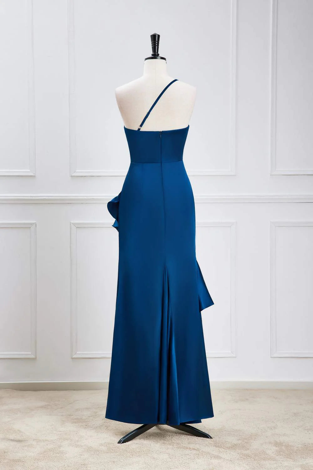 Regal Mermaid One-Shoulder Sleeveless Ruffled Slit Floor-Length Prom Dress