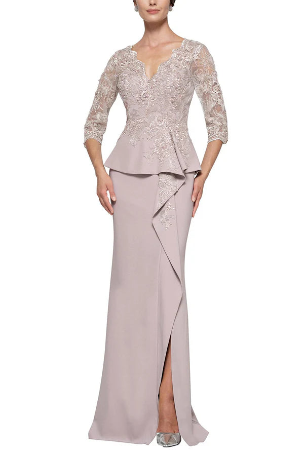 Robe de mère de la mariée élégante à manches 3/4 et col en V en dentelle protectrice