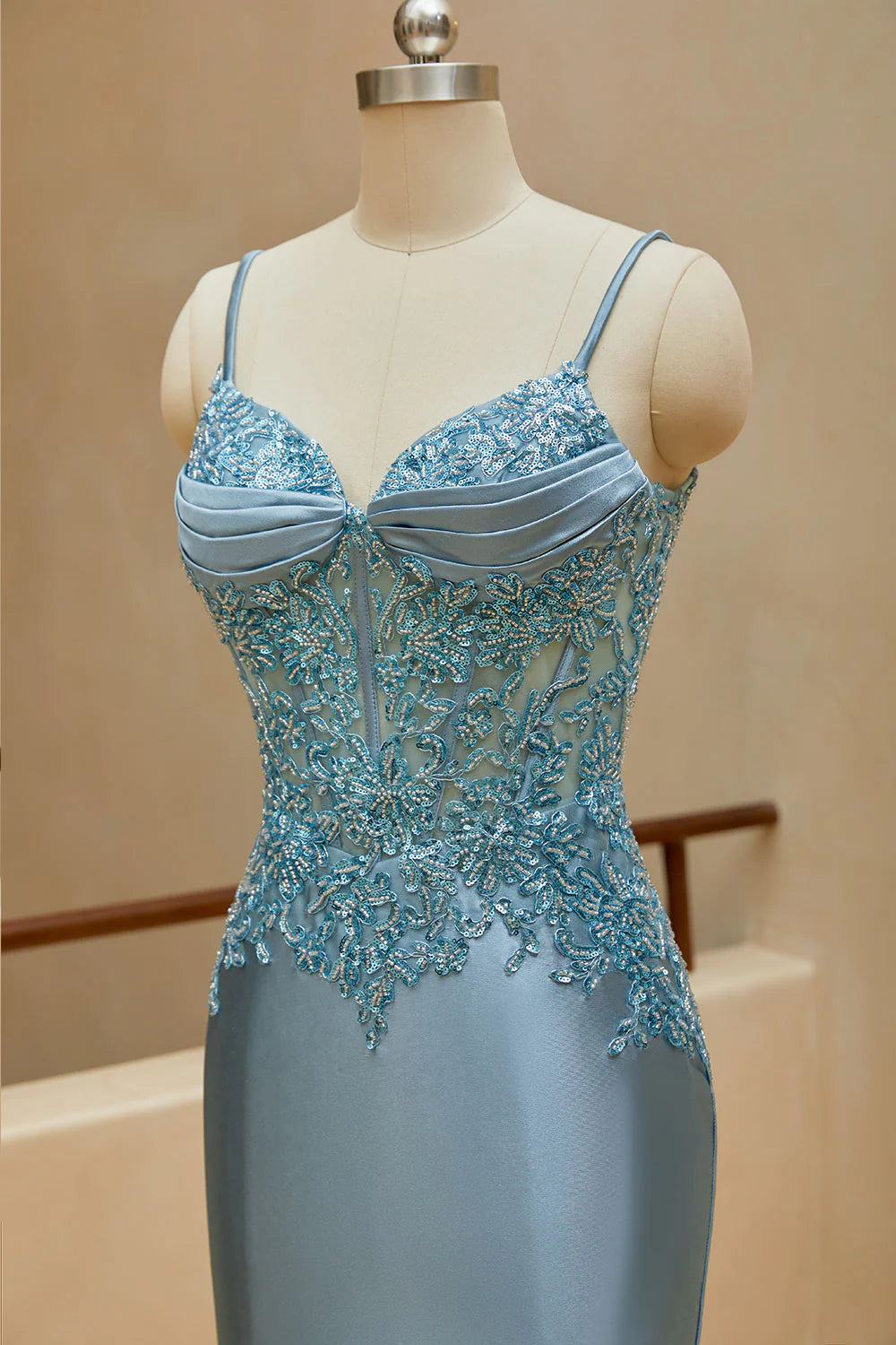 Meerjungfrau Spaghettiträger Ballkleider Satin &amp; Spitze Sweep/Pinsel zug