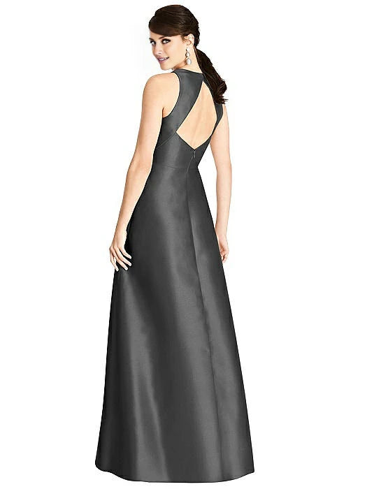 Rundhalsausschnitt, schulterfrei, ärmellos, rückenfrei und bodenlang, Abendkleid
