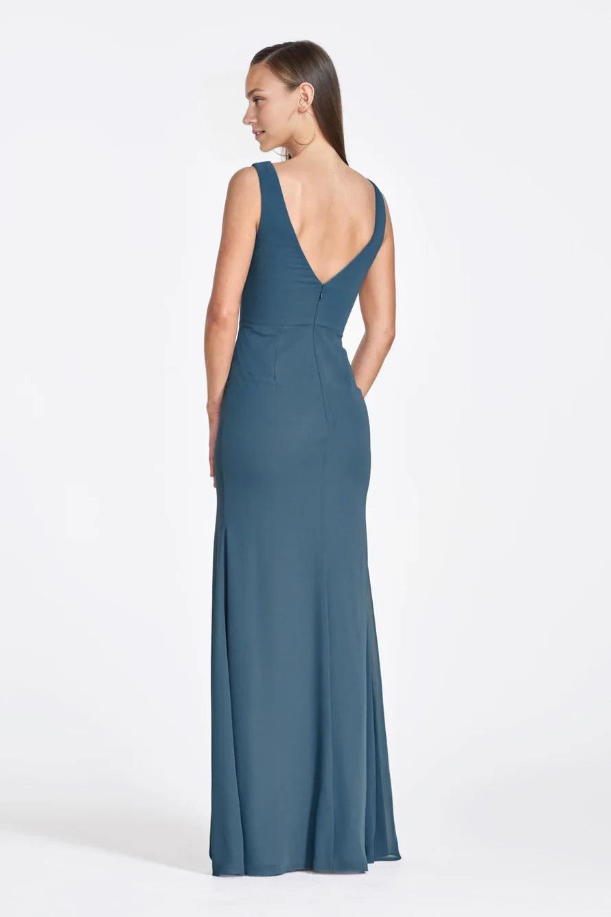Rundhalsausschnitt, schulterfrei, ärmellos, rückenfrei und bodenlang, Abendkleid