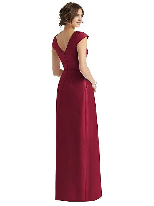 Rückenfreies, bodenlanges Abendkleid mit Rundhalsausschnitt und kurzen Ärmeln