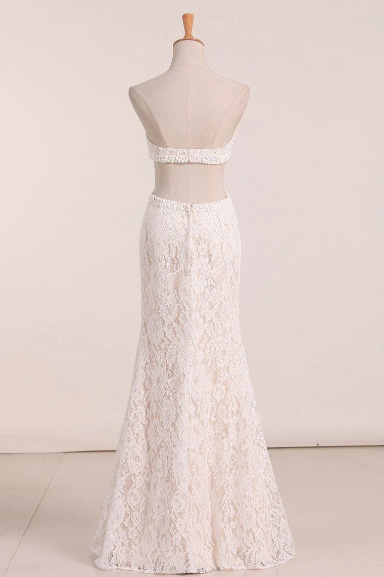 Sexy Open Back Ballkleider Sweetheart Spitze Bodenlangen Meerjungfrau