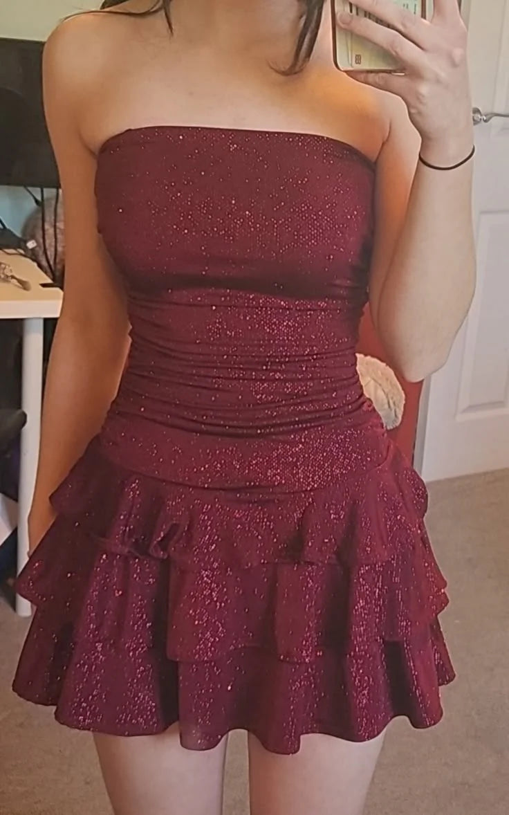 Shimmering A-Line Strapless Sleeveless Zipper Back Mini Homecoming Dresses