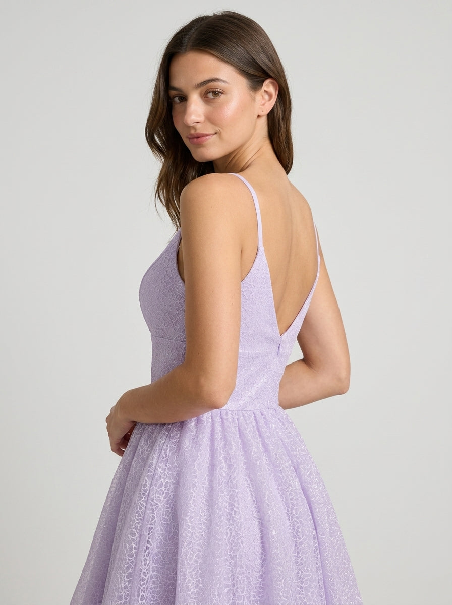 Shimmering A-Line V-Neck Spaghetti Strap Lace-Up Back Mini Homecoming Dresses