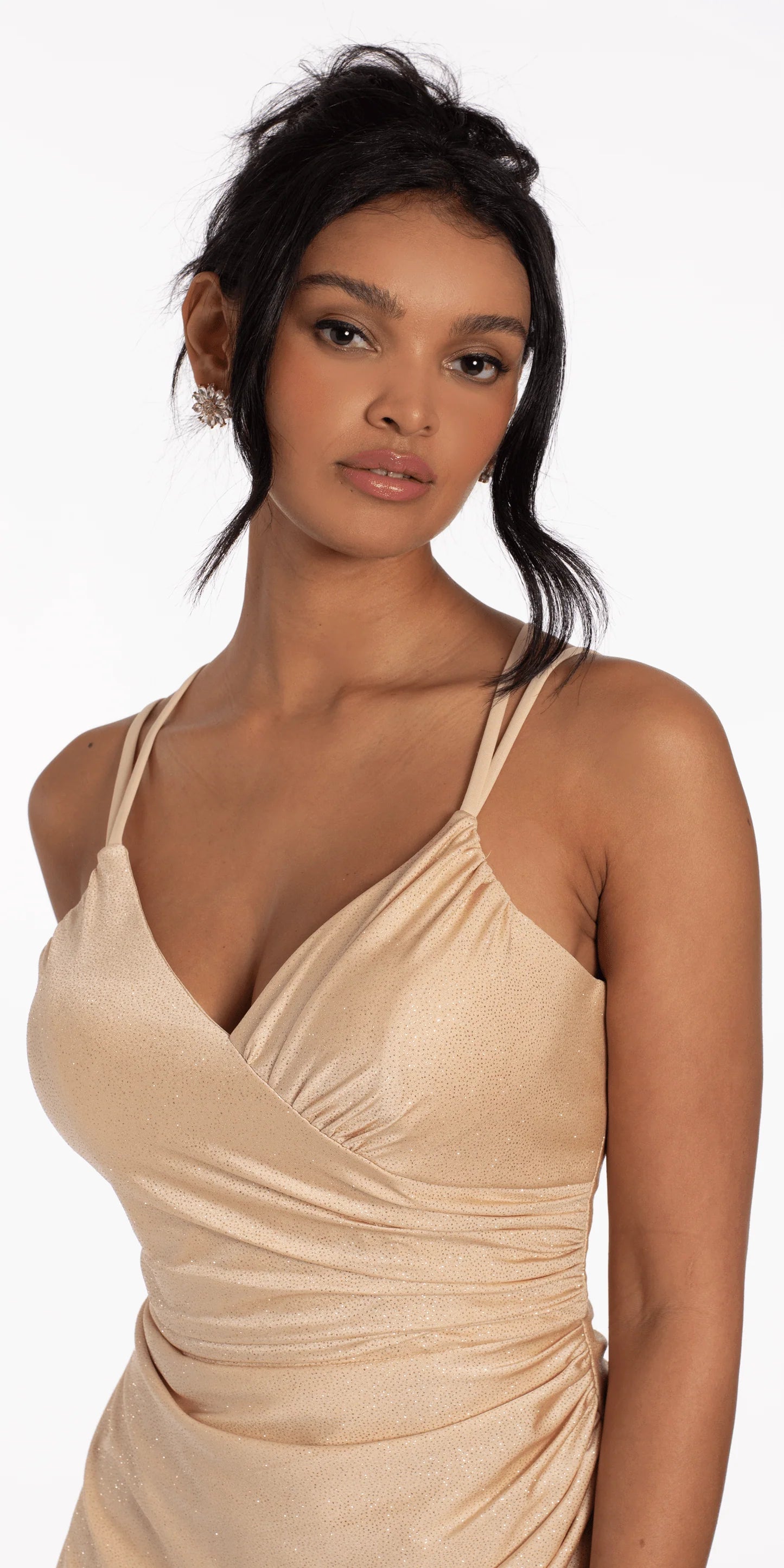 Shimmering Bodycon V-Neck Double Strap Lace-Up Back Mini Homecoming Dresses