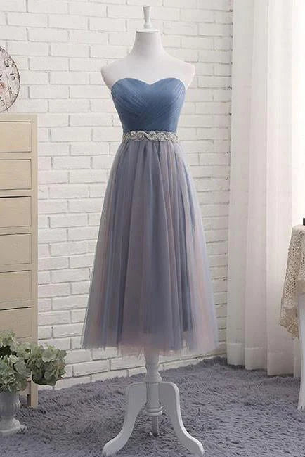 Einfaches Ballkleid A-Linie Herzausschnitt mit Schärpe Tüll Tee Länge 