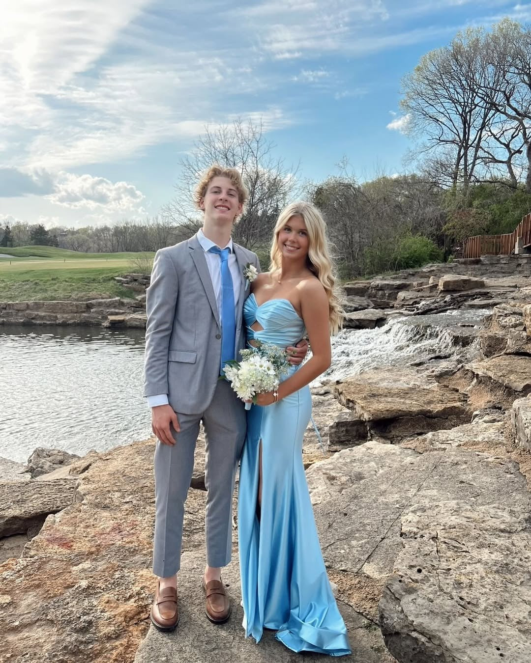 Sky Blue Satin Mermaid Gown – Strapless Sweetheart Prom Dress with High Slit & Train