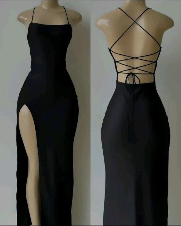 Sleek Black Satin Prom Dress with Square Neck, Lace-Up Back, High Slit and Mermaid Silhouette