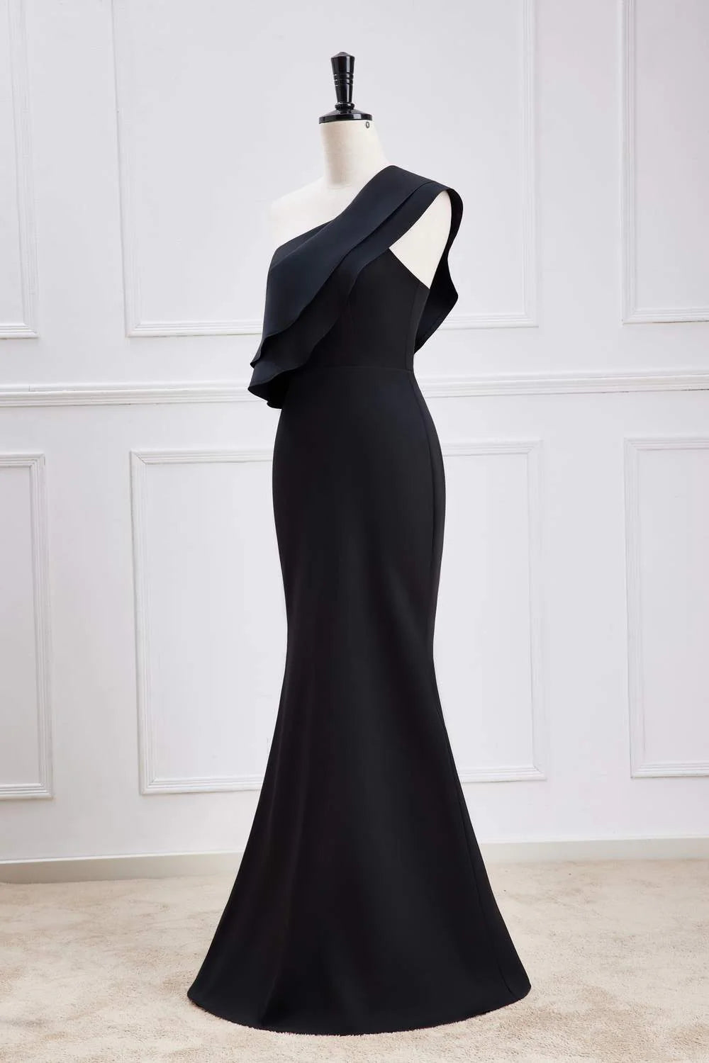 Sophisticated Mermaid One-Shoulder Sleeveless Ruffled Floor-Length Prom Dress