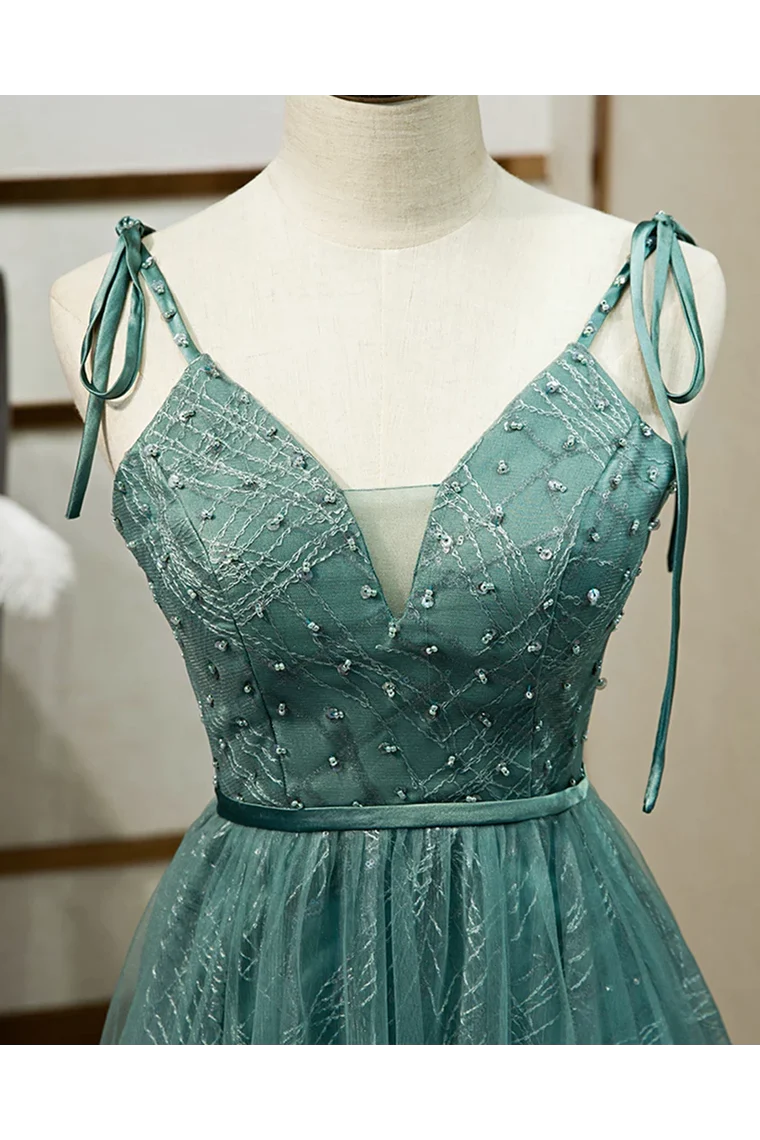 Spaghettiträger Tüll Schlichtes A-Linien Abendkleid Langes Ballkleid 