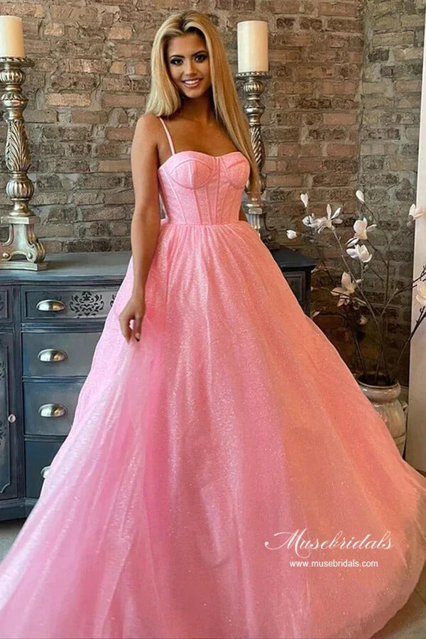 Spaghetti Strap Corset Bodice Formal Dress with Voluminous Skirt