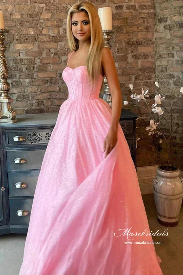 Spaghetti Strap Corset Bodice Formal Dress with Voluminous Skirt