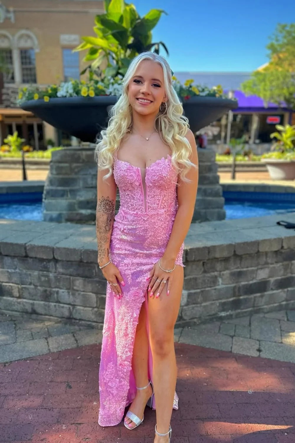 Spaghetti Strap Sweetheart Prom Dress with Back Cutout & High Slit