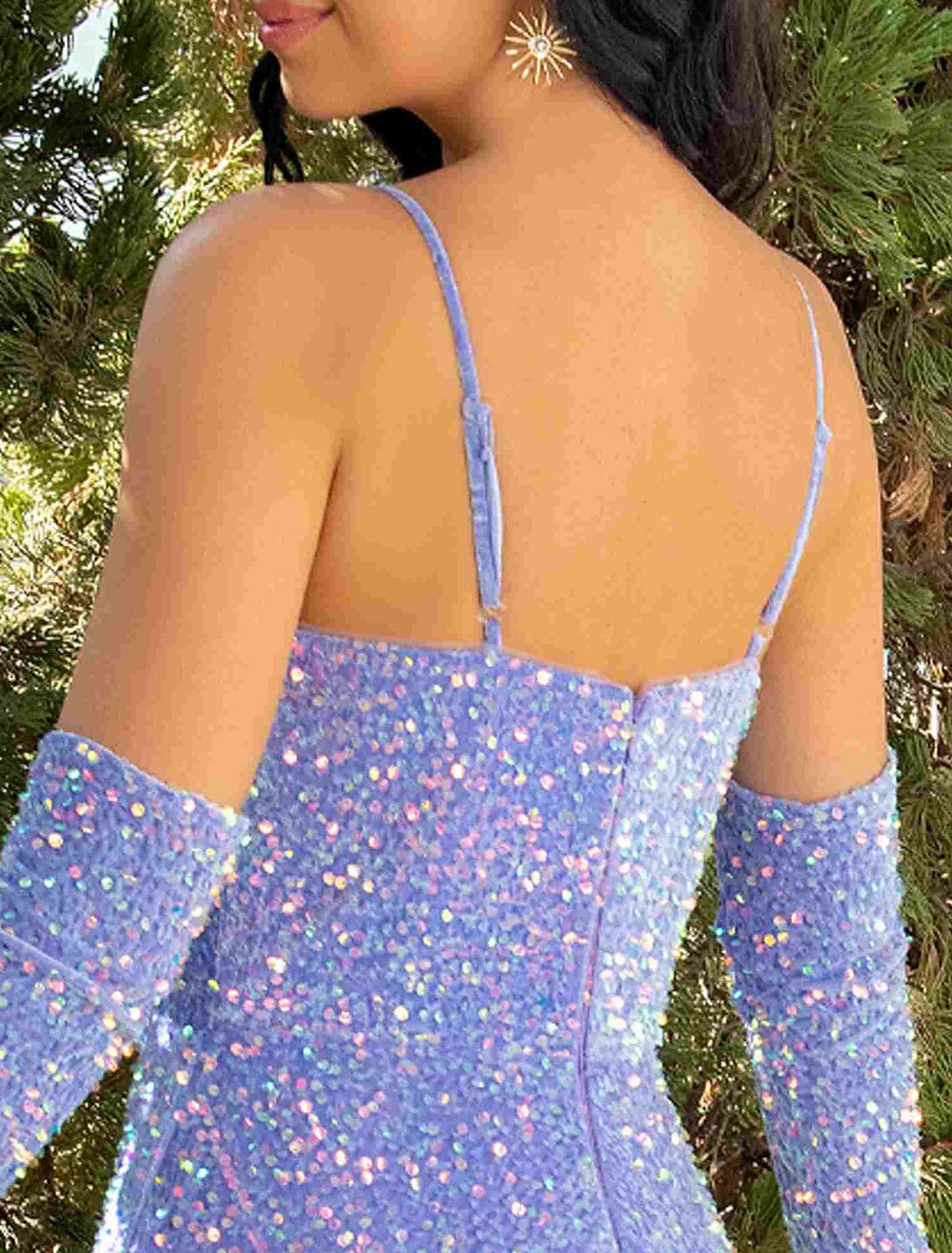 Sparkling A-Line V-Neck Sleeveless Sequined Pleated Floor-Length Prom Dress.