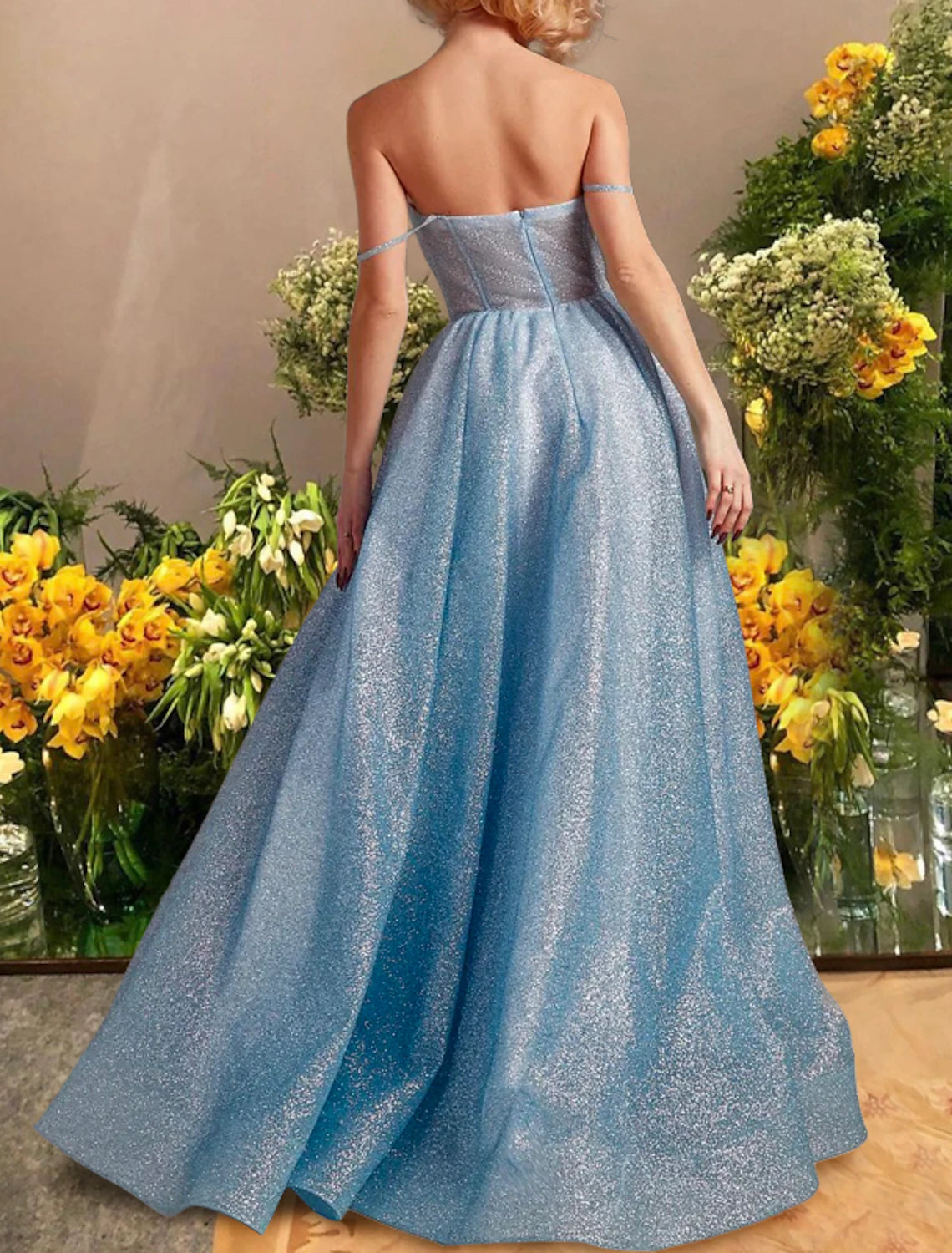 Sparkling Black A-Line Sweetheart Tulle Prom Dress with Slit.
