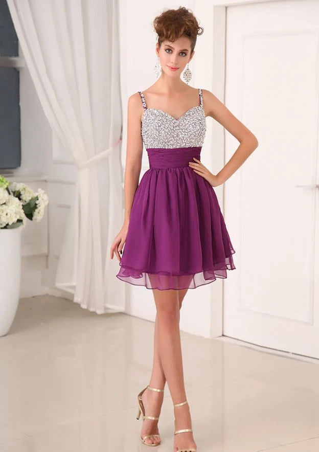 Sparkling A-Line Sweetheart Spaghetti Strap Low Back Short Homecoming Dresses