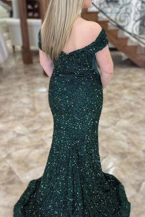 Sparkly Mermaid Off-the-Shoulder Sleeveless Open Back Floor Length Prom Dress