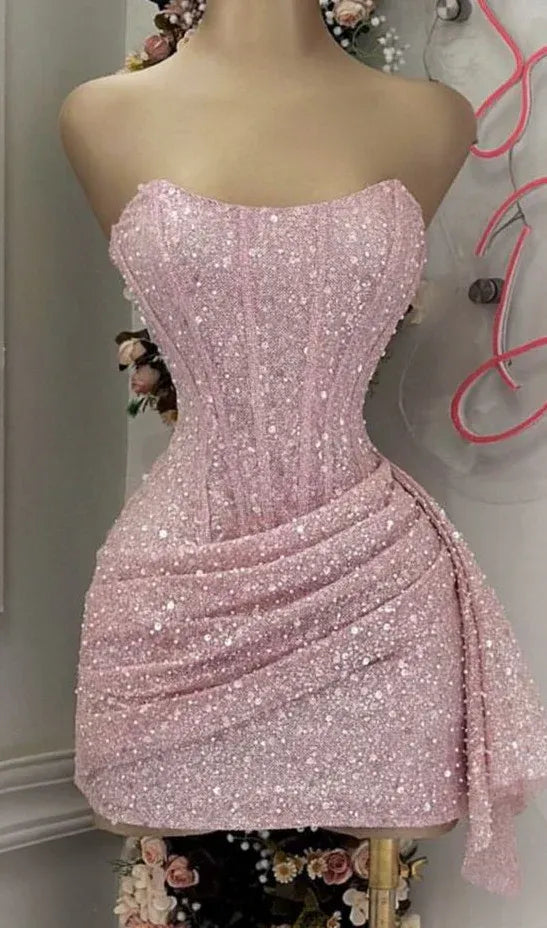 Sparkly Sheath Strapless Sweetheart-Neck Draped-Tulle Mini Homecoming Dress