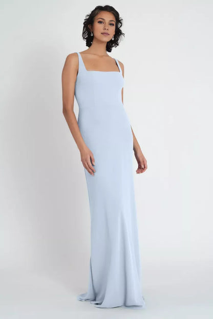 Square neckline off shoulder sleeveless backless and floor length Prom dress